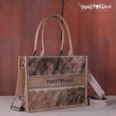 TR170G-8119S Trinity Ranch Hair On Cowhide Concealed Carry Tote/Crossbody - Khaki