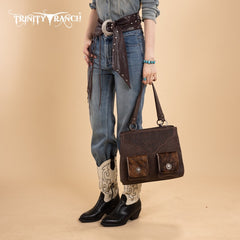 Trinity Ranch Genuine Hair-On Cowhide Tooled Collection Concealed Carry Tote