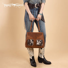 Trinity Ranch Genuine Hair-On Cowhide Tooled Collection Concealed Carry Tote