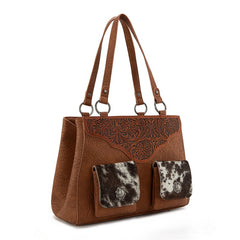 Trinity Ranch Genuine Hair-On Cowhide Tooled Collection Concealed Carry Tote