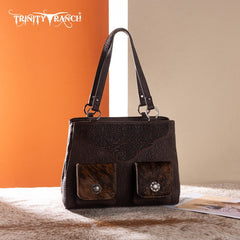 Trinity Ranch Genuine Hair-On Cowhide Tooled Collection Concealed Carry Tote