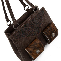 Trinity Ranch Genuine Hair-On Cowhide Tooled Collection Concealed Carry Tote