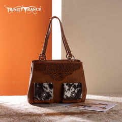 Trinity Ranch Genuine Hair-On Cowhide Tooled Collection Concealed Carry Tote