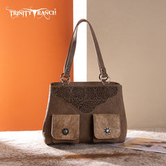 Trinity Ranch Genuine Hair-On Cowhide Tooled Collection Concealed Carry Tote