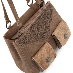 Trinity Ranch Genuine Hair-On Cowhide Tooled Collection Concealed Carry Tote