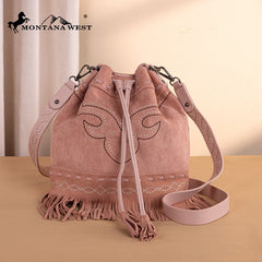 Montana West Boot Stitch Fringe Drawstring Crossbody Bag