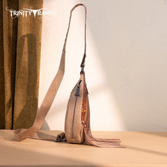 Trinity Ranch Floral Tooled Fringe Sling Bag