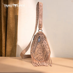 Trinity Ranch Floral Tooled Fringe Sling Bag