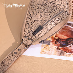 Trinity Ranch Floral Tooled Fringe Sling Bag