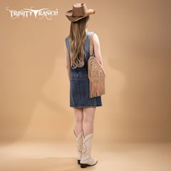 Trinity Ranch Floral Tooled Fringe Sling Bag