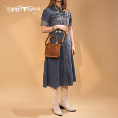 Trinity Ranch Western Floral Tooled Mini Tote Bag