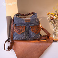 WG103-2008  Wrangler Floral Tooled Denim Hobo/Crossbody Backpack (Convertible )