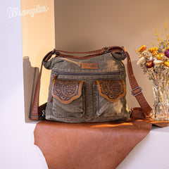 WG103-2008  Wrangler Floral Tooled Denim Hobo/Crossbody Backpack (Convertible ) Jean