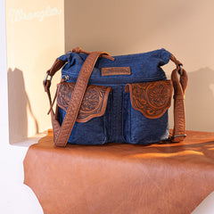 WG103-2009 Wrangler  Floral Tooled  Denim Crossbody Navy