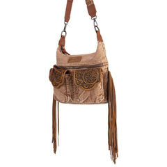 WG103-2009S Wrangler Fringe Floral Tooled  Denim Crossbody  Brown