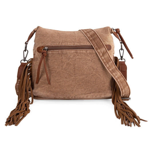 WG103-2009S Wrangler Fringe Floral Tooled  Denim Crossbody  Brown