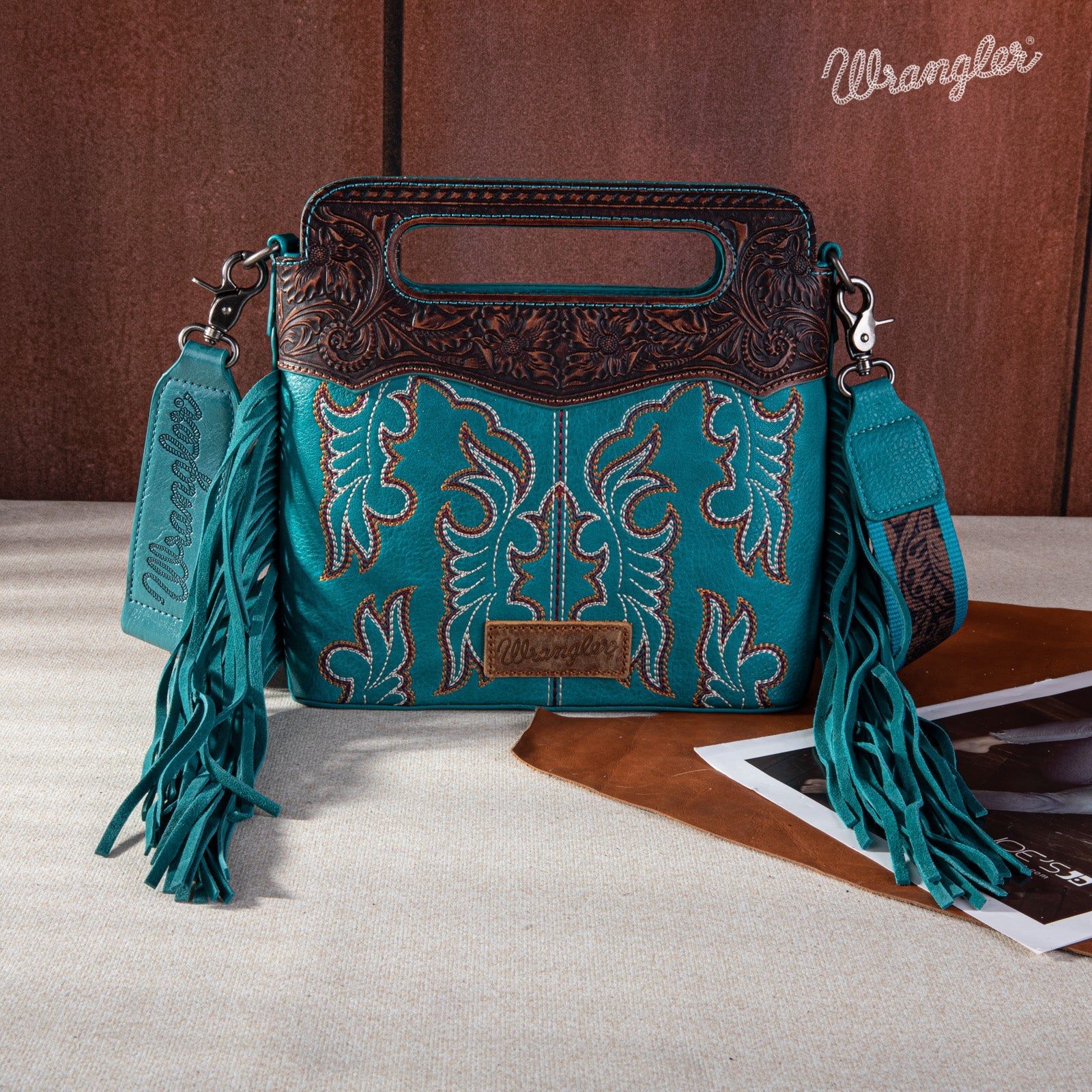 WG110-2022 Wrangler Top Handle Embroidered Fringe Mini Tote/Crossbody ...