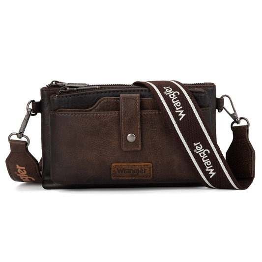 WG120-209  Wrangler Dual Zipper Compartment Crossbody Bag - Coffee