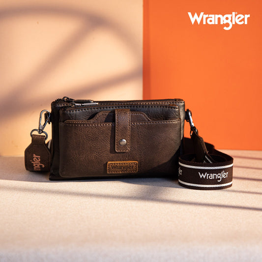 WG120-209  Wrangler Dual Zipper Compartment Crossbody Bag - Coffee