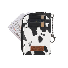 WG133-W005 Wrangler Cow Print Print Mini Zip Card Case - Black