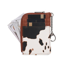 WG133-W005 Wrangler Cow Print Print Mini Zip Card Case - Brown