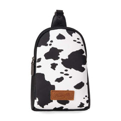WG133-210  Wrangler Cow  Print Crossbody Sling Chest Bag  - Black