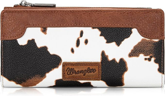 WG133-212 Wrangler Cow Print Bi-Fold Wallet - Brown