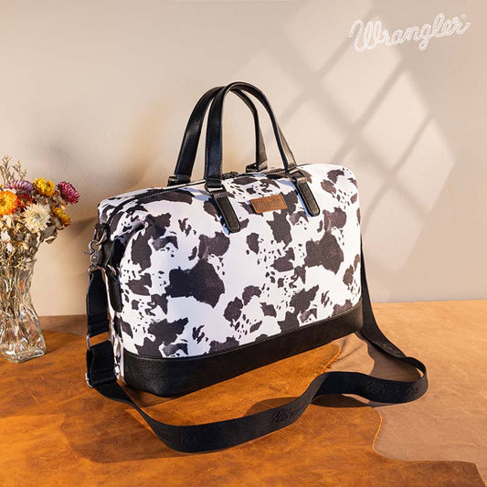 Wrangler Cow Print Trolley Sleeve Weekender-Black