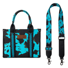 WG133-8120S  Wrangler Cow Print Concealed Carry Tote/Crossbody - Turquoise