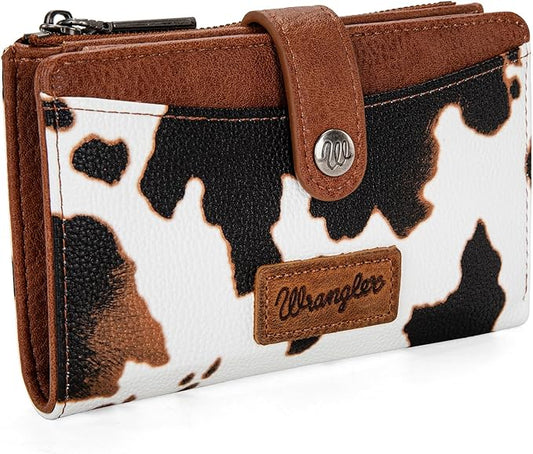 WG133-W002 Wrangler Cow Print Bi-Fold Wallet - Brown