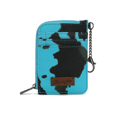 WG133-W005 Wrangler Cow Print Print Mini Zip Card Case - Turquoise