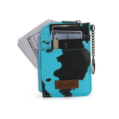 WG133-W005 Wrangler Cow Print Print Mini Zip Card Case - Turquoise