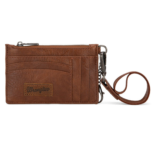 WG137-W009  Wrangler  Solid Color Key Chain Wristlet Card Wallet -Brown