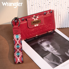 WG139-W013 Wrangler Aztec Print Bi-Fold Wallet Wristlet - Burgundy