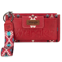 WG139-W013 Wrangler Aztec Print Bi-Fold Wallet Wristlet - Burgundy