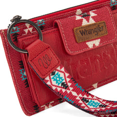 WG139-W013 Wrangler Aztec Print Bi-Fold Wallet Wristlet - Burgundy