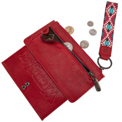 WG139-W013 Wrangler Aztec Print Bi-Fold Wallet Wristlet - Burgundy