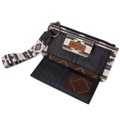 WG139-W013 Wrangler Aztec Print Bi-Fold Wallet Wristlet - Black