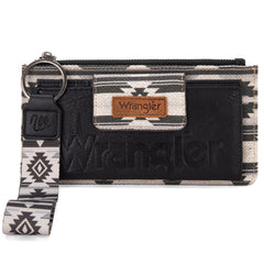 WG139-W013 Wrangler Aztec Print Bi-Fold Wallet Wristlet - Black