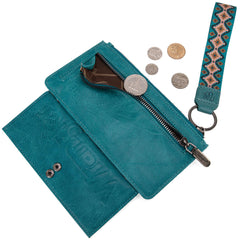 WG139-W013 Wrangler Aztec Print Bi-Fold Wallet Wristlet -Dark Turquoise