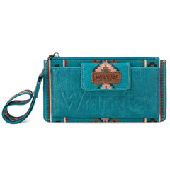 WG139-W013 Wrangler Aztec Print Bi-Fold Wallet Wristlet -Dark Turquoise