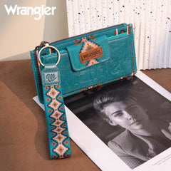 WG139-W013 Wrangler Aztec Print Bi-Fold Wallet Wristlet -Dark Turquoise