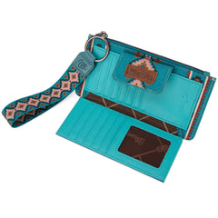 WG139-W013 Wrangler Aztec Print Bi-Fold Wallet Wristlet -Dark Turquoise