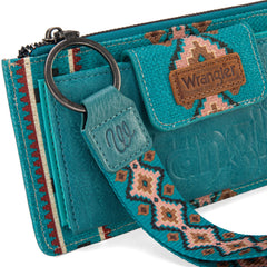 WG139-W013 Wrangler Aztec Print Bi-Fold Wallet Wristlet -Dark Turquoise