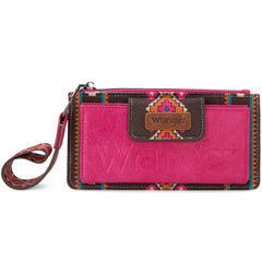 WG139-W013 Wrangler Aztec Print Bi-Fold Wallet Wristlet - Hot Pink