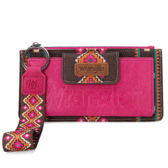 WG139-W013 Wrangler Aztec Print Bi-Fold Wallet Wristlet - Hot Pink