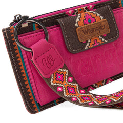 WG139-W013 Wrangler Aztec Print Bi-Fold Wallet Wristlet - Hot Pink