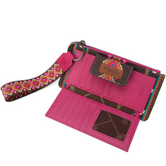 WG139-W013 Wrangler Aztec Print Bi-Fold Wallet Wristlet - Hot Pink