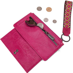 WG139-W013 Wrangler Aztec Print Bi-Fold Wallet Wristlet - Hot Pink