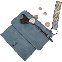 WG139-W013 Wrangler Aztec Print Bi-Fold Wallet Wristlet - Jean